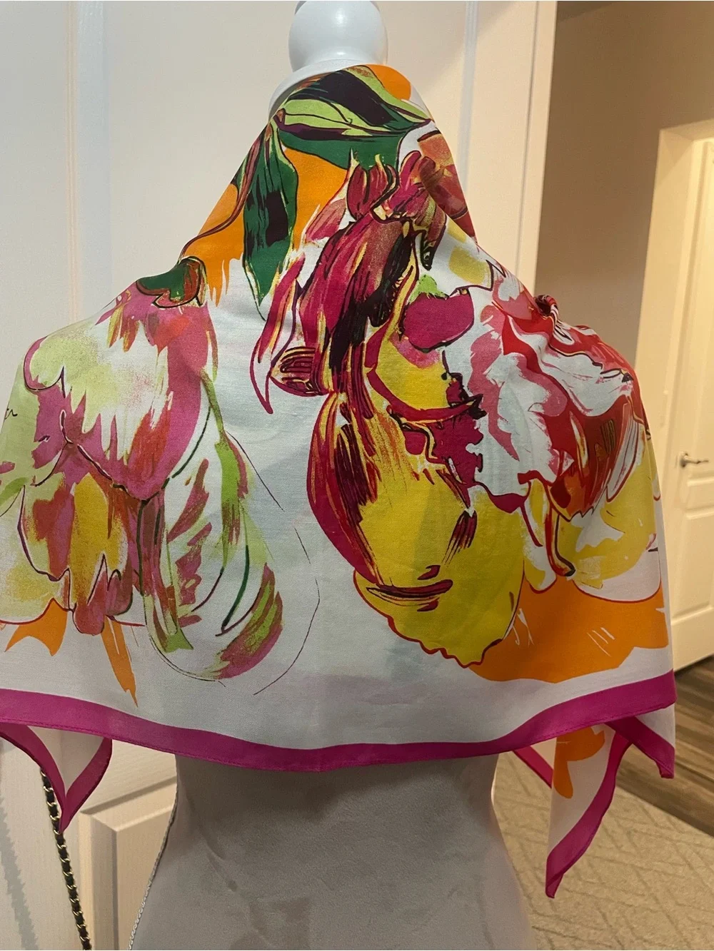 Vince Camuto Floral Silk Scarf in Pink, Orange & Green